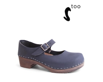50% OFF Sandgrens TOO / Swedish Wooden Clogs for Women / Sandgrens Clogs / Mary Jane Closed Back / Women Low Heel Shoes / Leather Clog EU 42