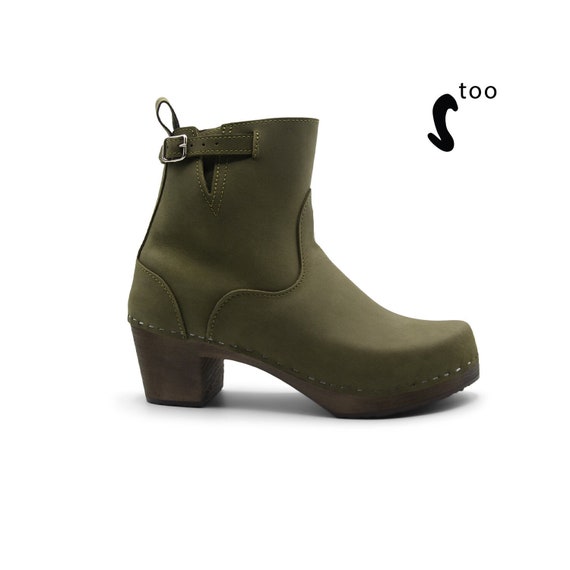 50 OFF Sandgrens Too Swedish Wooden Boots for Women Sandgrens Clogs Manhattan High Heel Women Boots Leather Clogs Olive Etsy