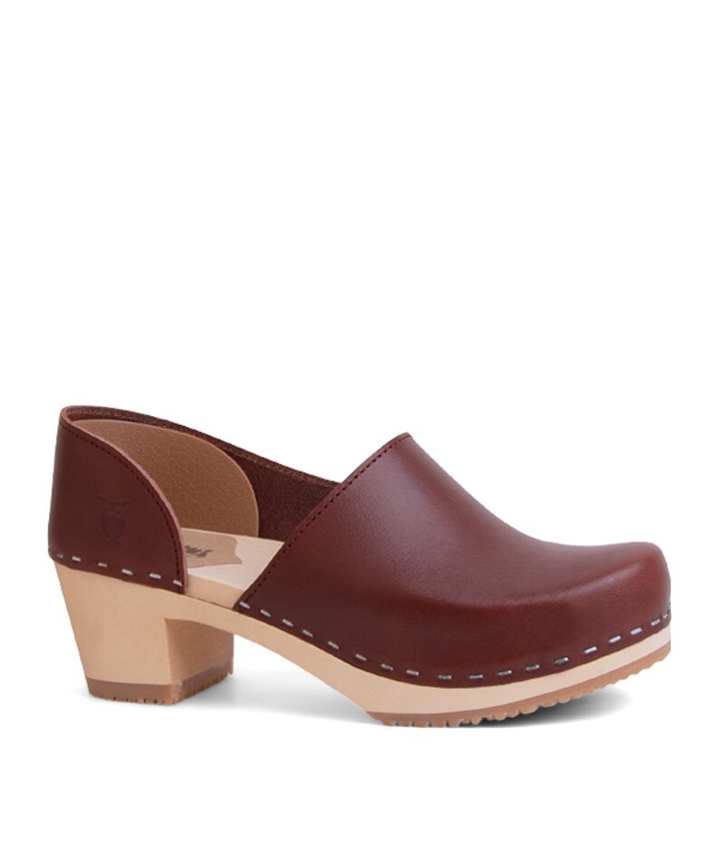 Swedish Wooden Clogs for Women Sandgrens Clogs Brett Closed Back Womens High Heel Shoes Vegetable Tanned Leather Clog