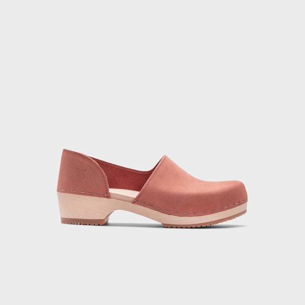 Blush Pink Closed Back Clogs for Women / Low Wooden Heel / Sandgrens / Nubuck Leather / Swedish / Brett Low