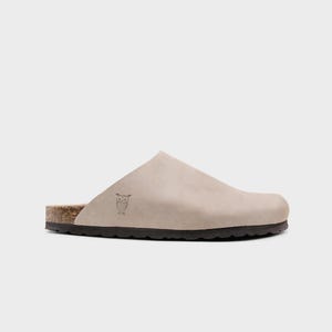 Cork Sandals, Summer Sandals, Mens Slide, Handmade, Cushioned footbed, Sandgrens, Sandstone Beige Nubuck Leather, Bilbao