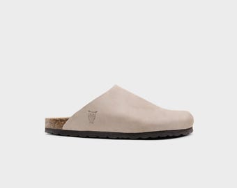 Cork Sandals, Summer Sandals, Mens Slide, Handmade, Cushioned footbed, Sandgrens, Sandstone Beige Nubuck Leather, Bilbao