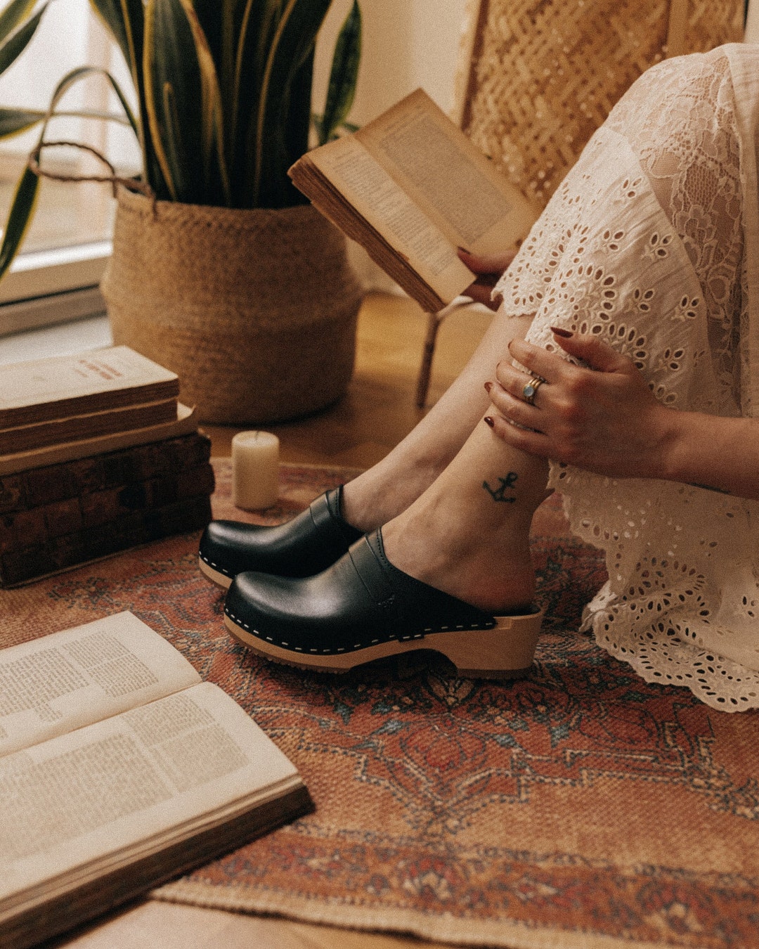 Black Clog Mules for Women / Low Heel Classic Mules / Sandgrens ...