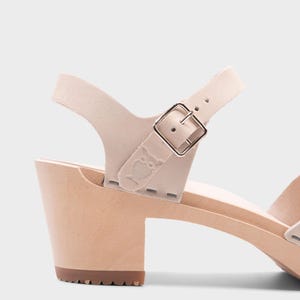 Wooden Sandals, Women Slide, High Heel Mules, Leather Clogs, Handmade, Sand Beige Nubuck Leather, Rio Grande High