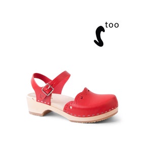 50% OFF Sandgrens Too / Swedish Wooden Clogs for Women / Sandgrens Clogs / Milan Sandal / Women Low Heel Shoes / Leather Clogs / Red / EU 42