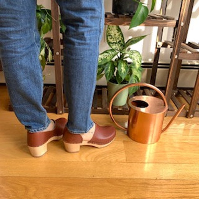 Swedish Wooden Clogs for Women Sandgrens Clogs Brett Closed Back Womens High Heel Shoes Vegetable Tanned Leather Clog