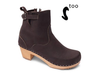 50% OFF Sandgrens Too / Swedish Wooden Boots for Women / Sandgrens Clogs / New York High Heel / Women Boots Clogs / Leather Boots / Fudge