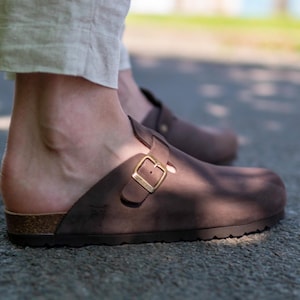 Cork Sandals, Summer Sandals, Mens Slide, Handmade, Cushioned footbed, Sandgrens, Walnut Brown Nubuck Leather, Toledo