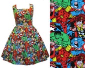 Marvel Fabric Dress - Handmade To Order MEASUREMENTS REQUIRED See full details and 2nd picture - Avengers