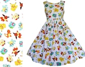 Dress Pokémon Fabric - Handmade To Measure See full description - Pikachu Bulbasaur Squirtle Pokemon