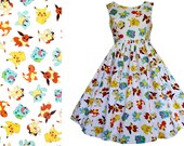Dress Pokémon Fabric - MEASUREMENTS REQUIRED Handmade To Measure See full description Choice Of Style - Pikachu Bulbasaur Squirtle Pokemon