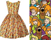 Dress Scooby Doo Fabric - Hand made To Order . Shaggy Velma Daphne Fred Cartoon Movie