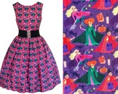 Hocus Pocus Characters Fabric Dress WITH POCKETS - Handmade To Order -  Sanderson Sisters,  Small Print Polycotton, Halloween Bound