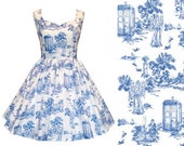 Dress Weeping Angel Tardis Doctor Who Toile de Jouy Fabric - Handmade To Order MEASUREMENTS REQUIRED See full details and 2nd picture