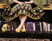 Extra Full Skirt Featuring Hogwarts House Crest Border- Elasticated Waist - Handmade Any Size - Harry Potter - MEASUREMENTS REQUIRED