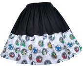 Skirt - Batman Villains DC Comics Fabric Border - Handmade - Harley Quinn Poison Ivy Joker Catwoman Lex Luther Mr Freeze Cheetah Penguin