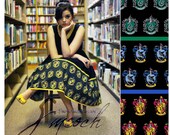 Full Retro Style Dress Featuring Hogwarts House Crest Border - Handmade To Measure Any Size -Harry Potter