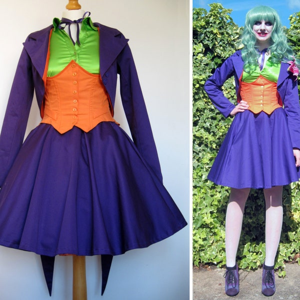 Femme Joker Lolita Cosplay Batman - SHOP SAMPLE SALE - Jacket, Skirt and Corset Costume fits 27" - 29" waist