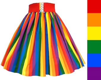 Rainbow Pride Flag Stripe Skirt With Pockets, Hand Made To Order, Any Size, Choice Of Finish.