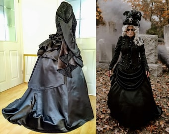 Victorian Funeral Dress Costume  - Penny Dreadful, Madame Vastra, Woman In Black, Gothic Mourning Gown Cosplay Vampire Steampunk