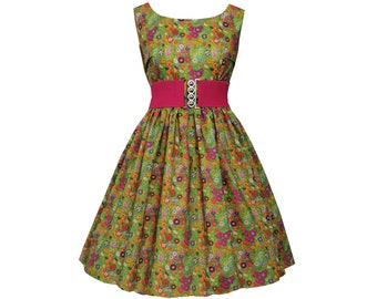 Klimt Garden Flowers Dress - Hand made To Order Any Size- with POCKETS - Gustav Klimt Dress Bright Floral Classic Art Frock