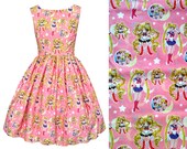 Sailor Moon Fabric Dress - Anime Manga Characters Japanese Cartoon Kawaii Cute - hand made to order any size measurements required.