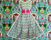 Frida Kahlo Print Dress Mexican Flowers Floral Art Folksy Folkloric Retro - MEASUREMENTS REQUIRED Custom Handmade To Measure