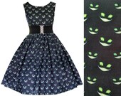 Cheshire Cat Dress - Alice In Wonderland Cheshire Cat Smile, Pockets included - Grin - Hand made To Order - Disney Bound Cartoon Retro Dress