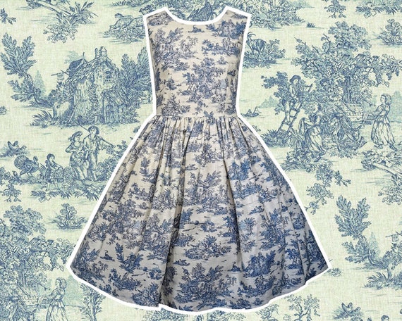 blue french toile dress Blue Toile Angel Dress main image 0