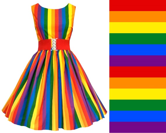 Rainbow Dress LGBTQ Pride Flag Handmade to Order Any Size With POCKETS Gilbert Baker Bright Stripe 100 Cotton. Belt Not Included. Etsy Denmark