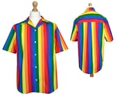 SALE DISCOUNT Shop Sample, size M. Rainbow Stripe Shirt - Pride Flag Gilbert Baker LBGTQ  -  Hawaiian Tiki. Size medium.