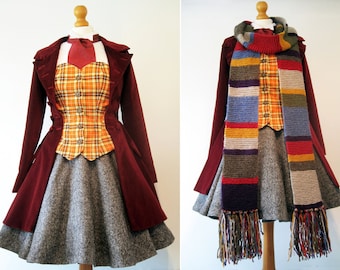 Femme 4th Doctor Who Cosplay Fourth Dr Tom Baker- Hand Made To Measure, please message before ordering - Coat, Bodice, Skirt, & Cravat only.