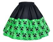 Creeper Fabric Skirt Minecraft Character - Handmade To Order Any Size -Elastic Waist Style - Computer Game Geeky Gamer Girl