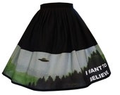 I want To Believe Skirt - X-Files - It Has Pockets! Handmade To Order -Elastic Waist Style - UFO X Files