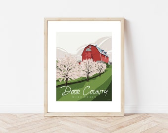 Door County Wisconsin Up North Wisconsin Cherry Tree Red Barn Nature Art Print