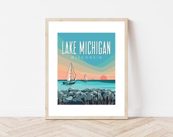 Lake Michigan Wisconsin Modern State Park National Park Custom Art Print