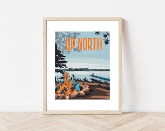 Up North Camping Minoqua Ashland Hayward Wisconsin Lakes Campfire Nature Art Print
