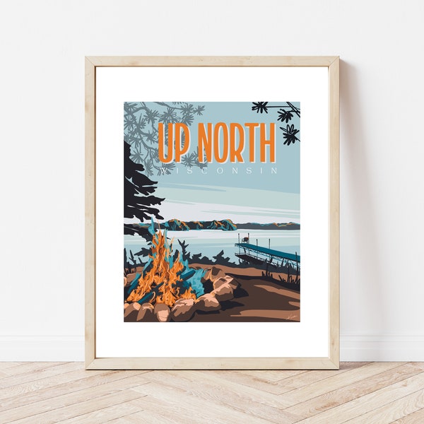 Up North Camping Minoqua Ashland Hayward Wisconsin Lakes Campfire Nature Art Print