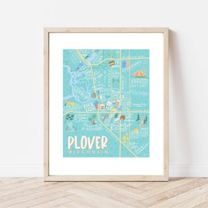 Plover Wisconsin City Illustrierte Kunst Karte National Park Kunstdruck