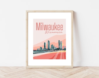 Milwaukee Wisconsin Downtown Milwaukee Skyline Modern National Park Poster Art Print