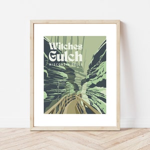 Witches Gulch Nature Preserve and Wildlife Wisconsin Art Print Vintage Art Deco Modern State National Park Póster