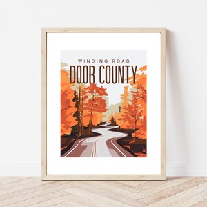 Impresión artística de la naturaleza del norte de Wisconsin, arte de la carretera sinuosa del condado de Door, decoración de cabañas del parque estatal de Wisconsin
