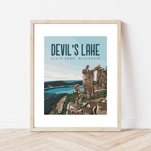 Devil's Lake Wisconsin State Park Wisconsin Art Print Modern National Park Póster