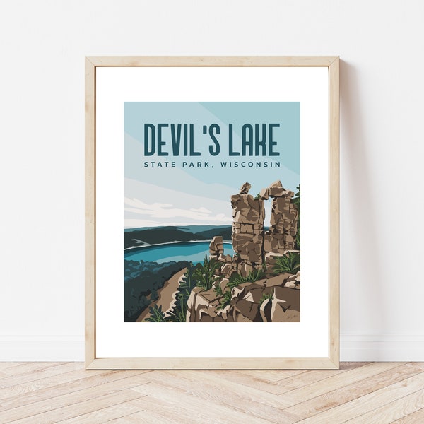Devil's Lake Wisconsin State Park Wisconsin Art Print Modern National Park Poster