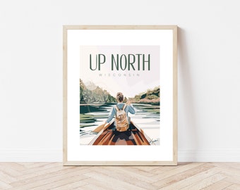 Up North Wisconsin Woman in Canoe State Park National Park Custom Art Print