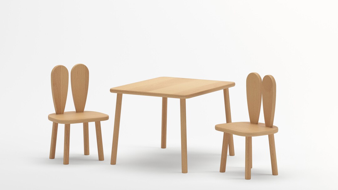 2 Bunny Chairs and a Table Set, Wooden Bunny Chair, Perfect Gift Idea ...