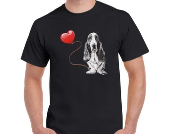 Basset Hound Dog with red heart balloon Heavyweight Unisex Crewneck T-shirt