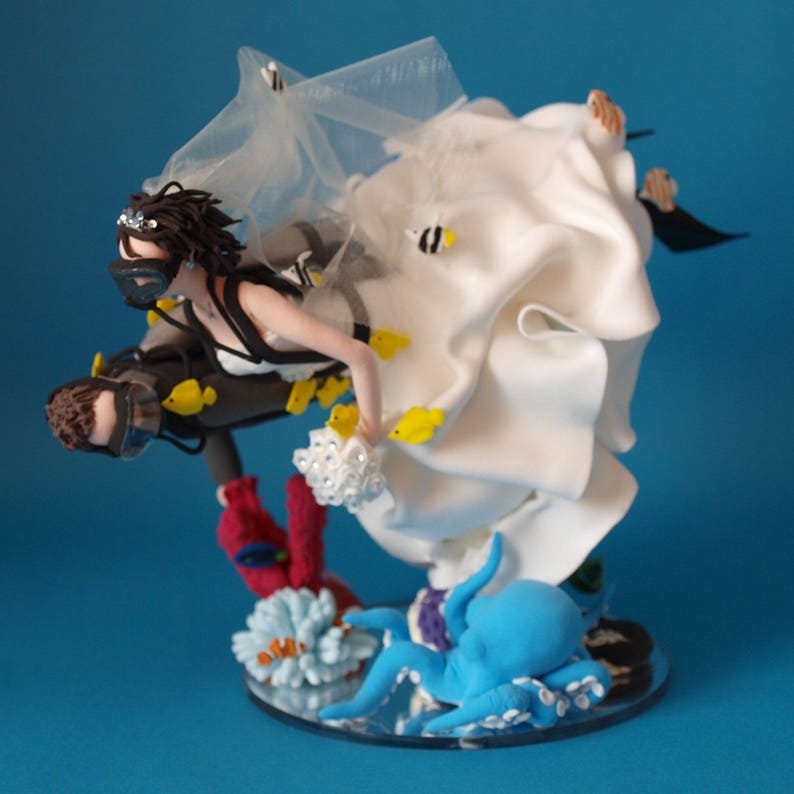 Personalised Scuba Diving Couple with Octopus or Ray Wedding Cake Topper image 5