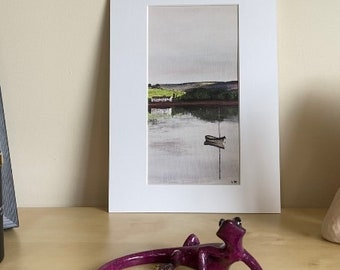 Limited Edition Print of an Acrylic Painting of a Boat on Hollingworth Lake, Littleborough, UK