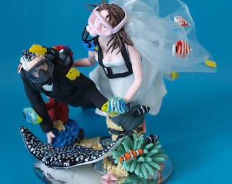 Personalised Scuba Diving Couple with Octopus or Ray Wedding Cake Topper